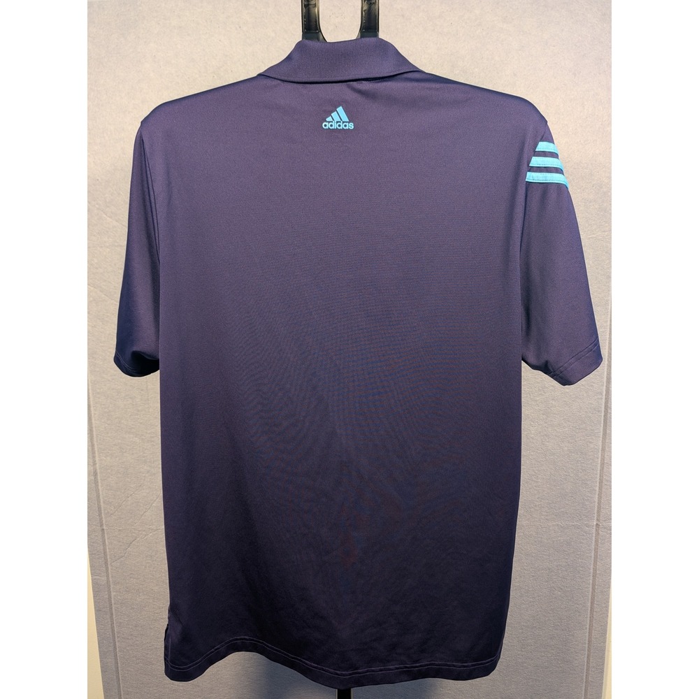 Adidas Golf Polo Mens M Purple Puremotion CoolMax 3-Stripe Excellent - Picture 3 of 6